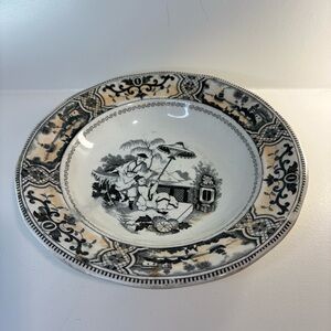 Vintage Decorative Plate with Black and Cream Design